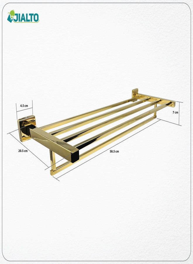 JIALTO Stainless Steel Folding 24 Inches Towel Rack for Bathroom - Durable, Stylish, Space-Saving Towel Holder & Stand - Perfect Bathroom Accessories Set for Home (Gold, Pack of 1) - Image 4
